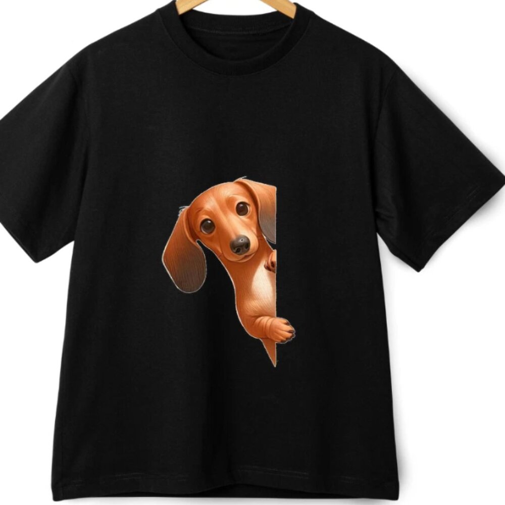 Dachshund Dog Tee | Cute Peeking Puppy Graphic Shirt | Funny Animal T-Shirt